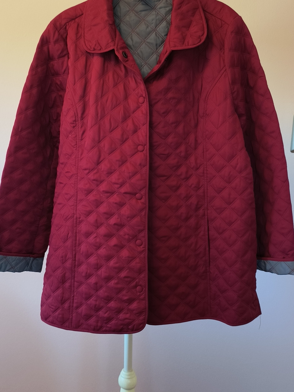 Women's Quilted Pea Coat in Deep Red